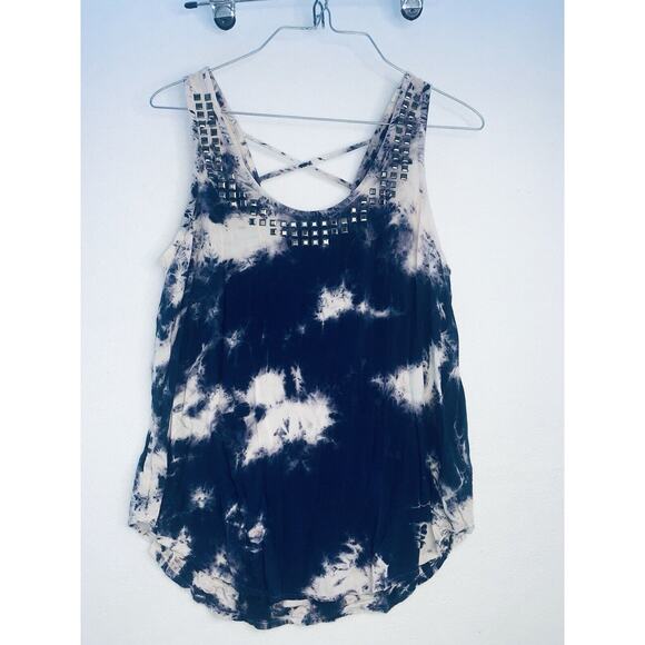 Sz S Forever 21 Tie Dye Top Tank Lattice Back Studs Neckline Boho Hippy Top EUC - Picture 1 of 14